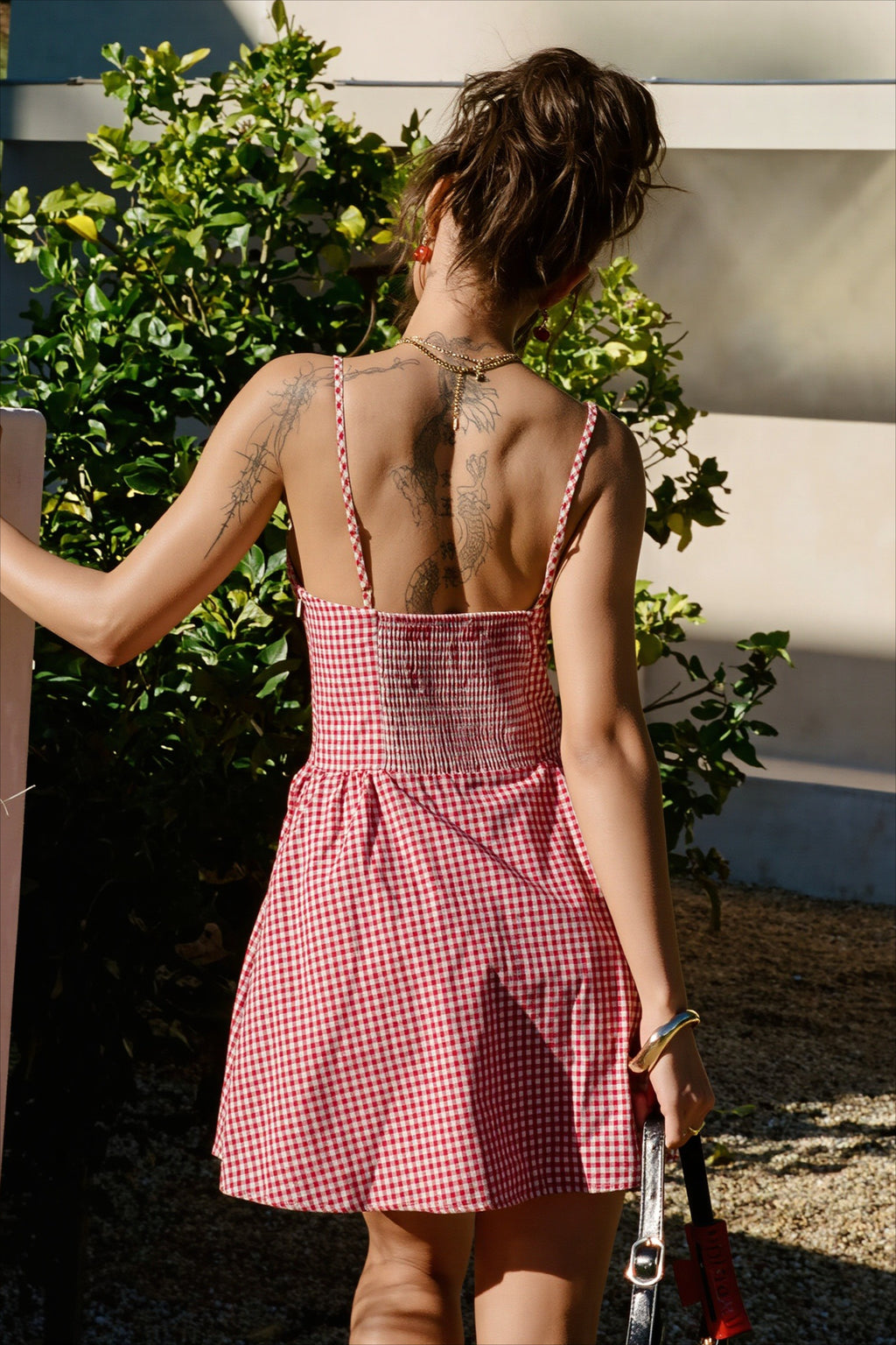 Plaid Lace Trim Button Cami Mini Dress