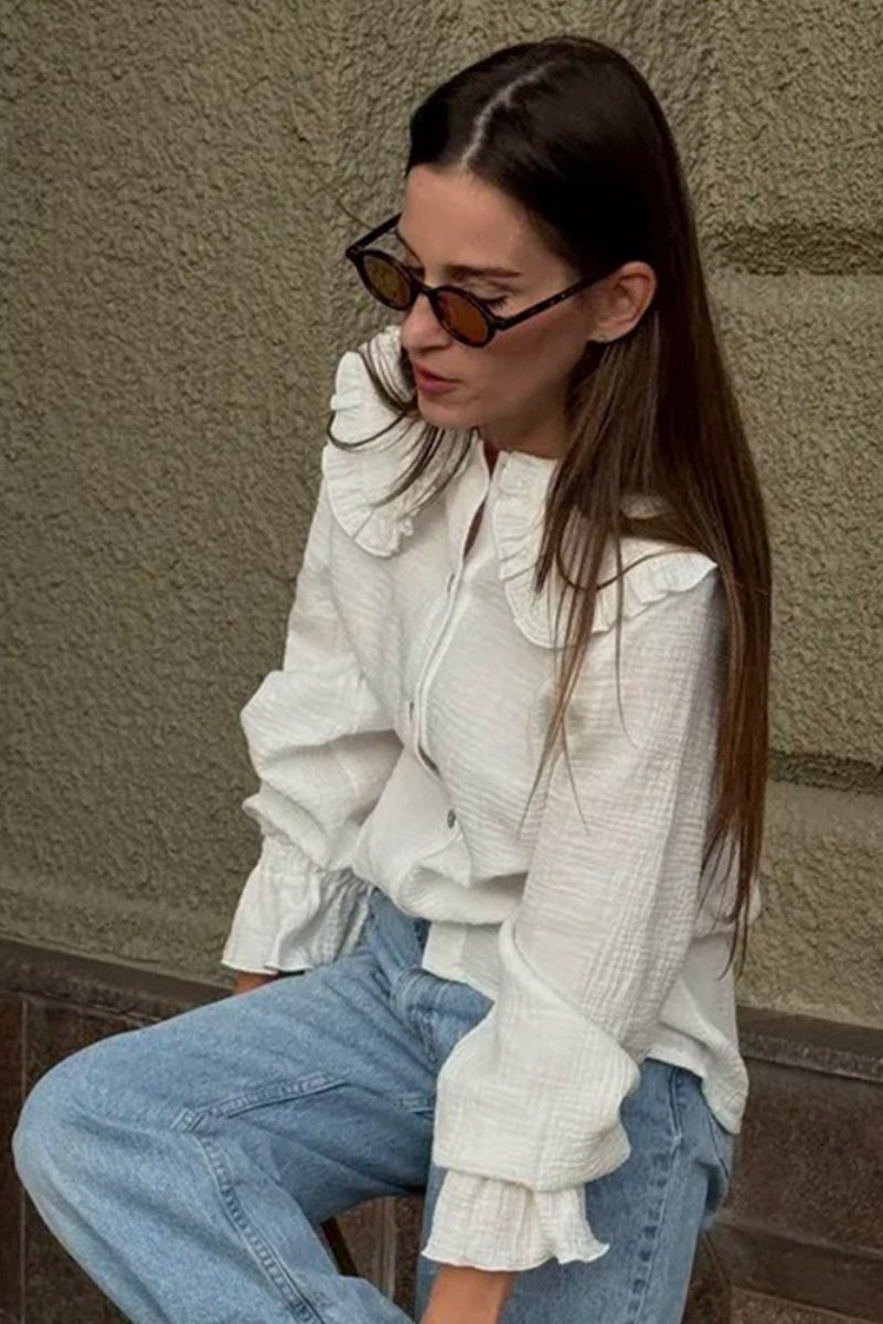 White Ruffle Trim Lantern Blouse Secondary image