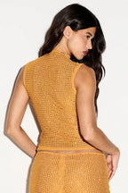 Rhinestone Mesh Mock Neck Cropped Tank Top