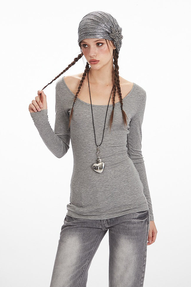 Lace Back Scoop Neck Long Sleeve T-Shirt