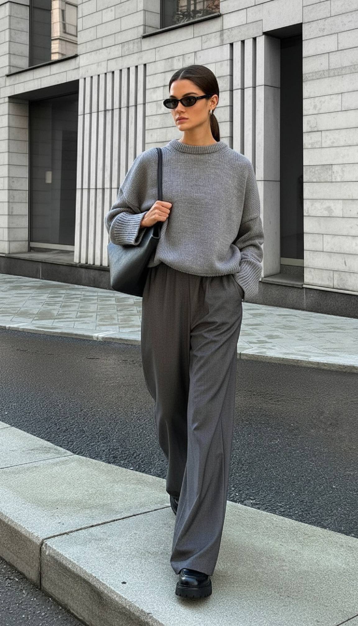 Solid Knit Crew Neck Sweater Secondary image