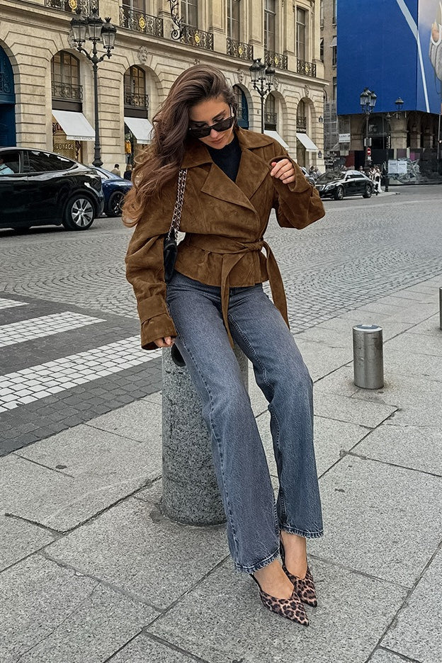 Vintage Belted Suede Long Coat Main image