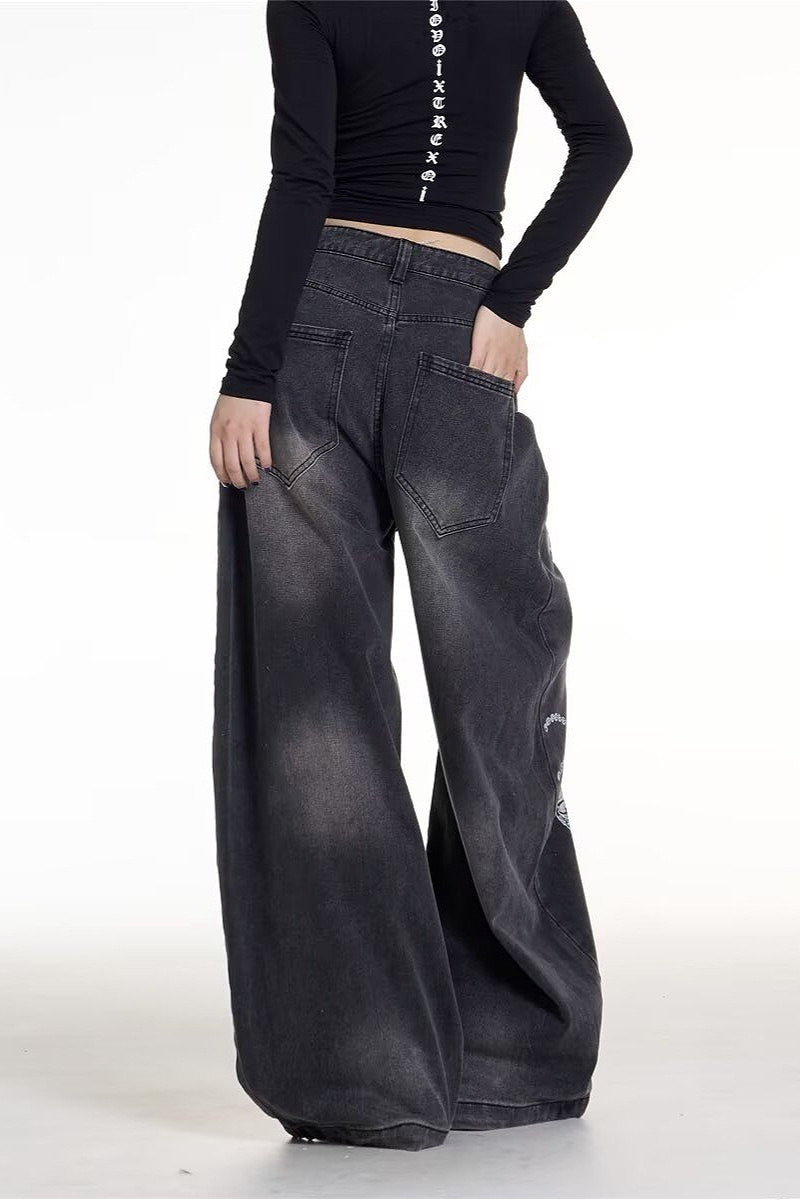 Gothic Chain Graphic Oversized Y2K Jeans