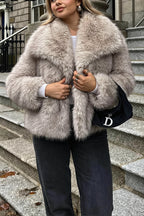Faux Fur Wide Collar Cropped Plush Coat