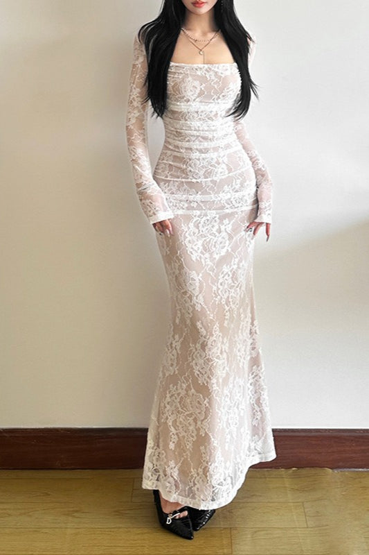 Fish Tail Square Neck Lace Dress Main image