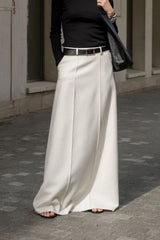 Relaxed Fit Cream Office Midi Skirt
