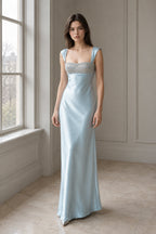 Patchwork Rhinestone Ruched Elegant Maxi Dress