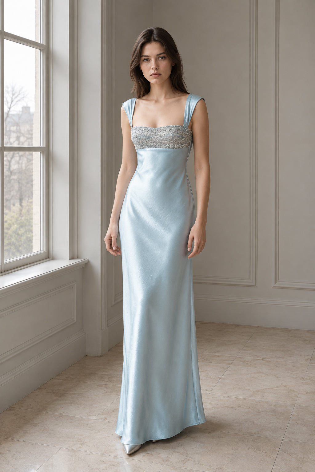 Patchwork Rhinestone Ruched Elegant Maxi Dress