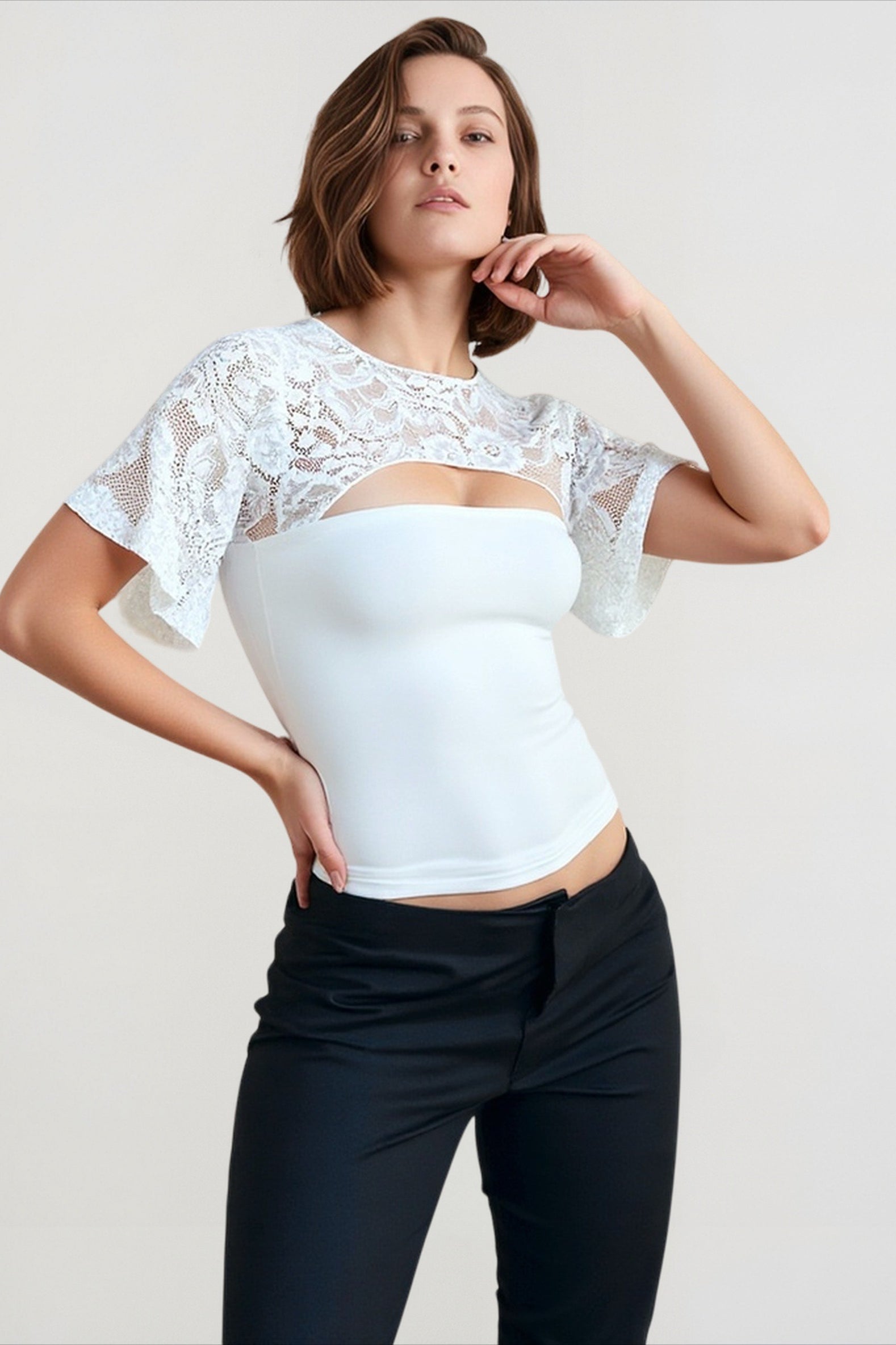 Lace Cutout Flare Sleeve T-shirts Secondary image