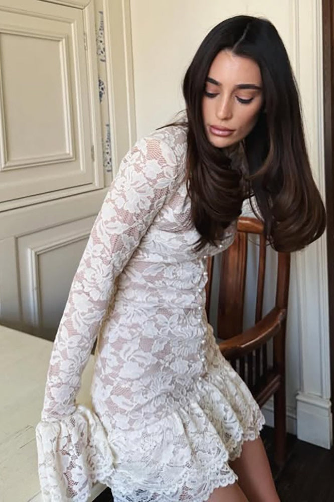 Lace Panel Double Ruffle Bodycon Mini Lace Dress Secondary image