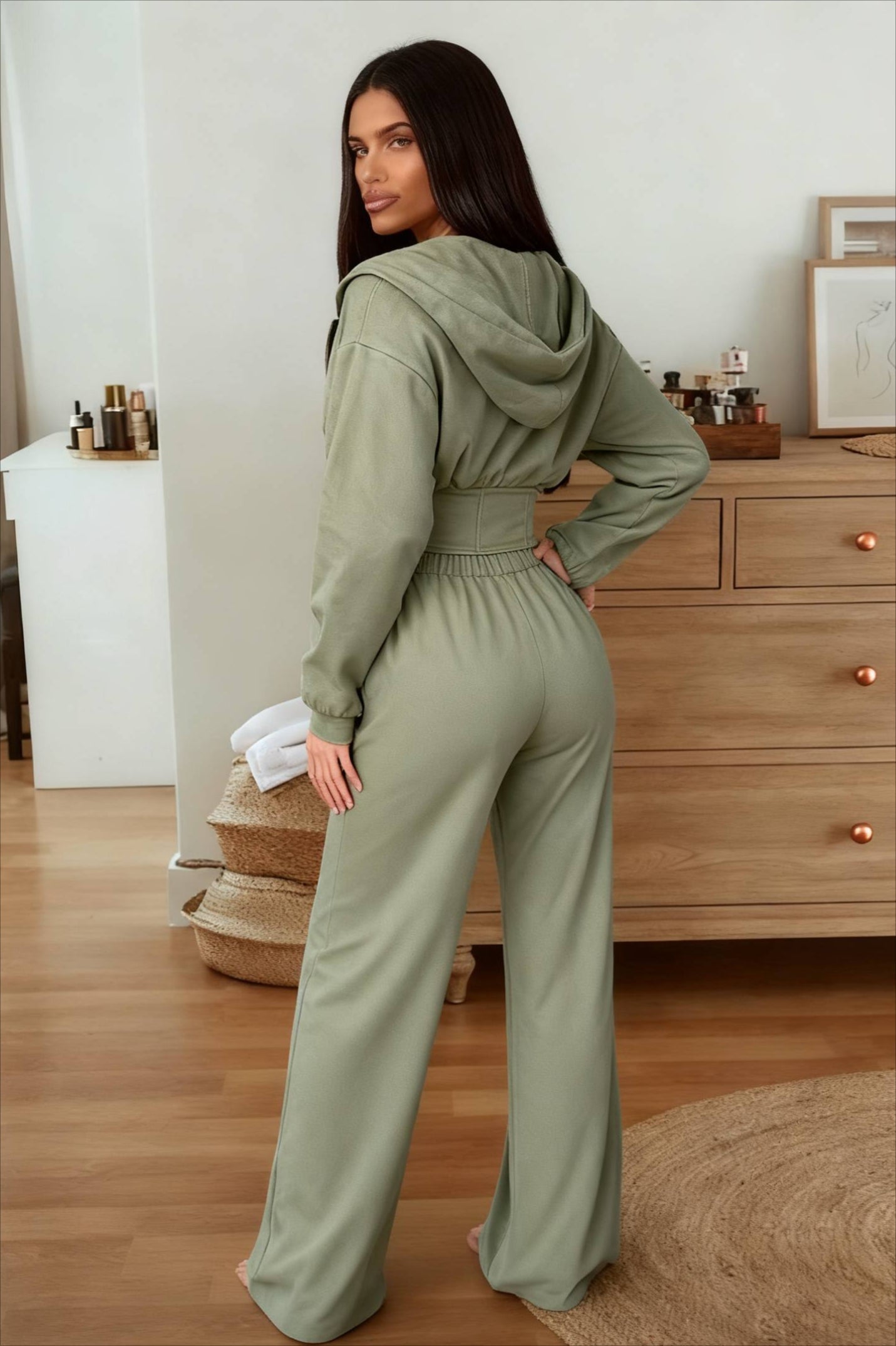 Hooded Drawstring Two Piece Pants Set Secondary image