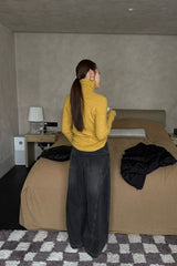 Washed Distressed Curved Wide Leg Slim Structured Jeans