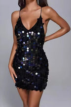 Deep V Backless Camisole  Sequin Dress