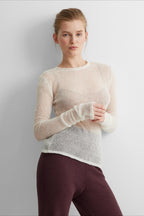 Sheer Round Neck Long Sleeve Knit Top