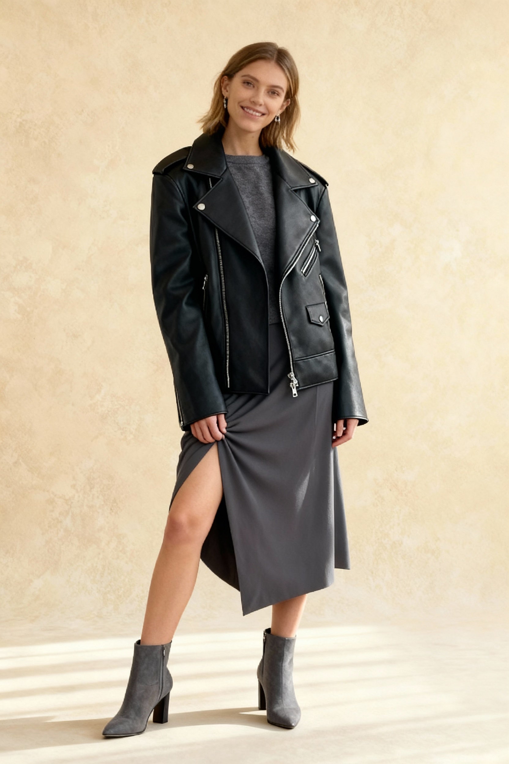 Black Zippers Oversized Leather Coat Secondary image