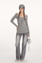 Sheer Lace Trim Long Sleeve Top