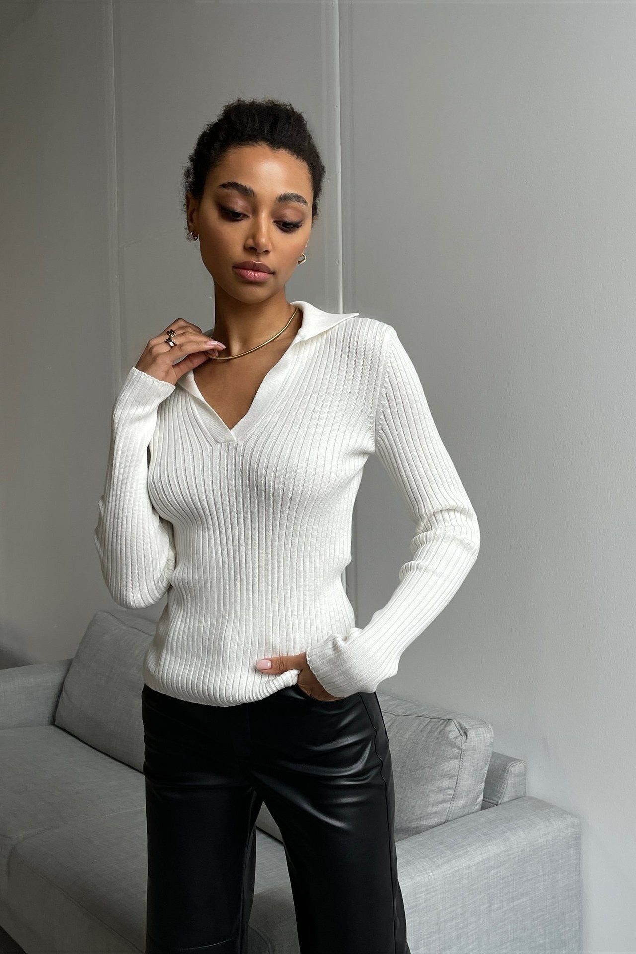 Elegant Polo Neck Knit Sweater Main image