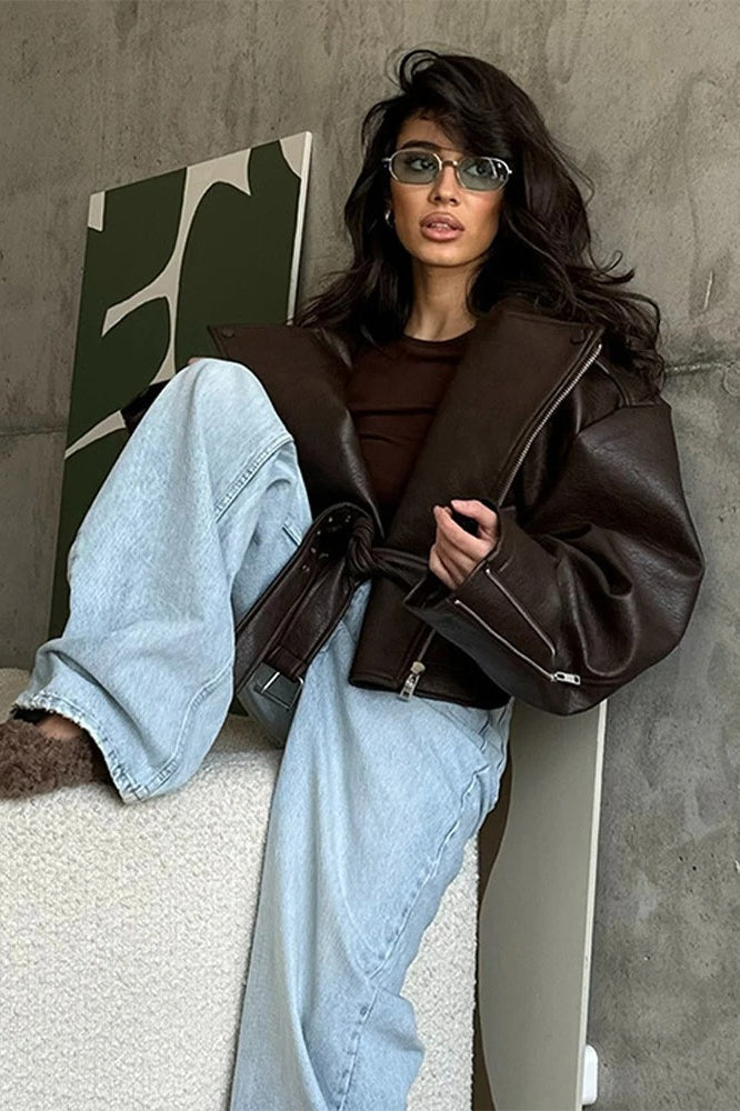 Cinched Waist Zipper Biker Jacket Secondary image