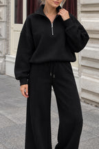 Half Zip Sweatshirt Wide Leg Pants Set