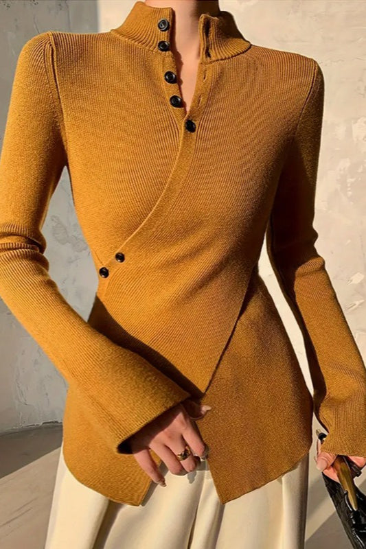 Cross Button High Neck Sweater Secondary image