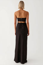 Strapless Twist Front Cutout Satin Party Dress