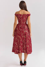Chic Off Shoulder Backless Slim Waist Printed Cocktail Dress