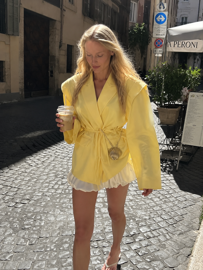 V-Neck Belted Shoulder Pad Blazer Main image