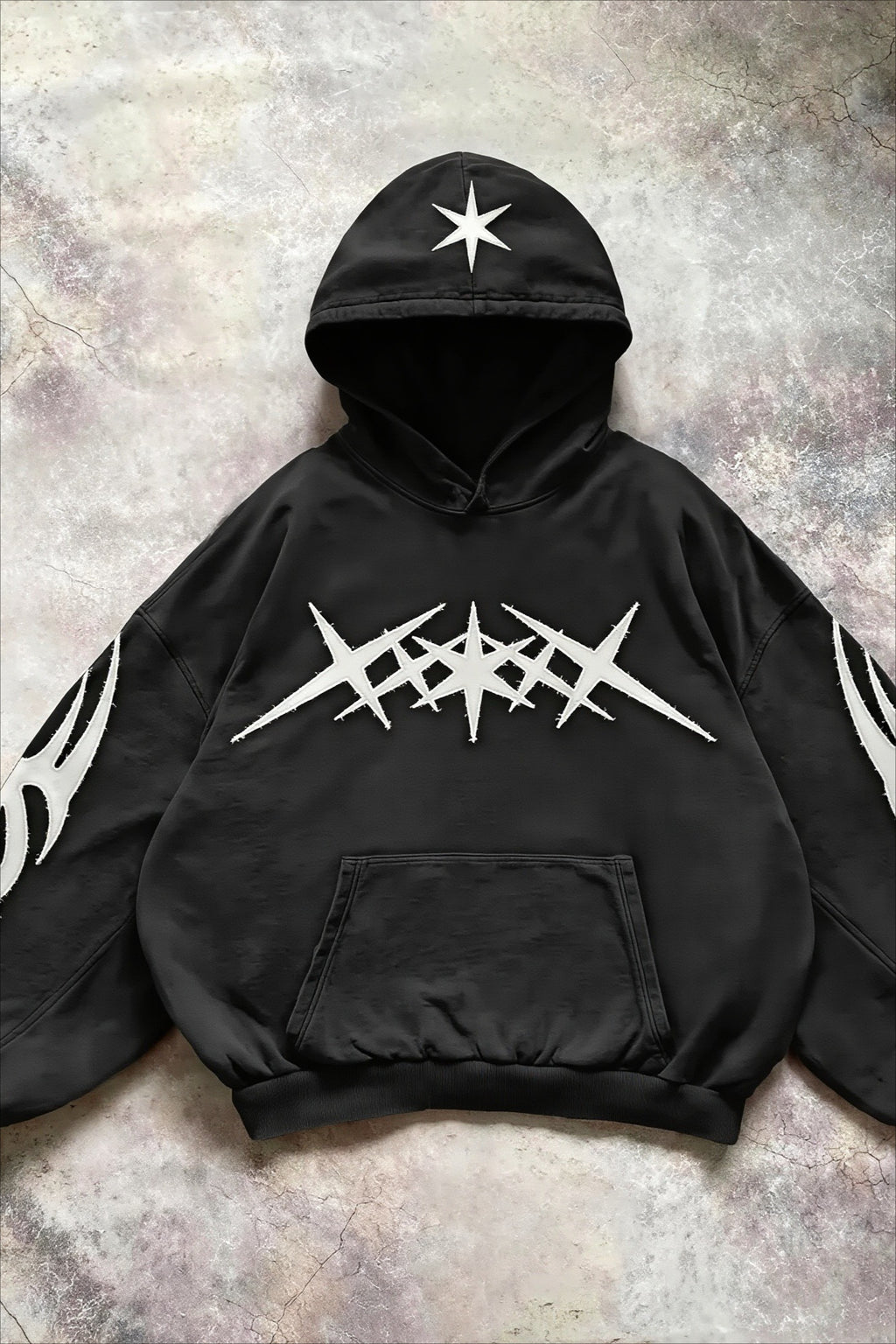 Embroidered Graphic Oversized Pullover Fleece Hoodie