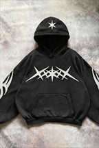 Embroidered Graphic Oversized Pullover Fleece Hoodie