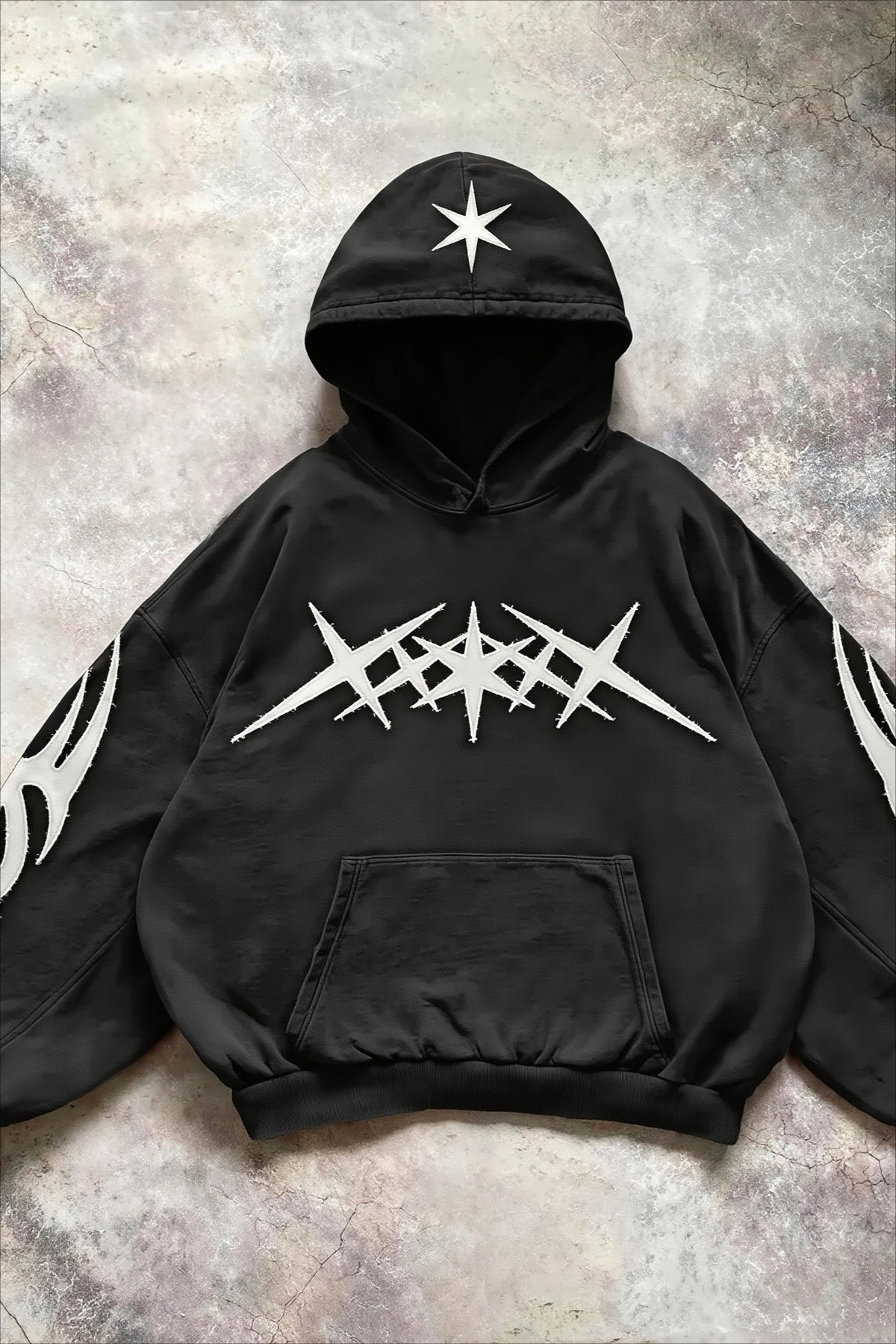 Embroidered Graphic Oversized Pullover Fleece Hoodie