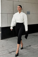 Chic White Boucle Cropped V Neck Coat