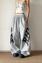 Oversized Letter Print Wide Leg Pants
