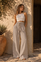 Chic High Waist Tie Slim Straight Pants