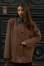 Relaxed Fit Suede Contrast Collar Coat