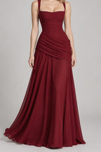 Square Neck Ruched Milk Silk Formal Dress