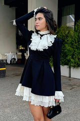 Lace Trim Velvet Tie-Waist Birthday Dress