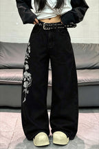 Rose Embroidered Stretch Straight Leg Jeans