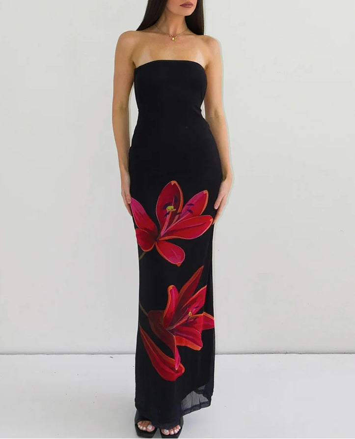 Tube Bodycon Lace-up Floral Dress Main image