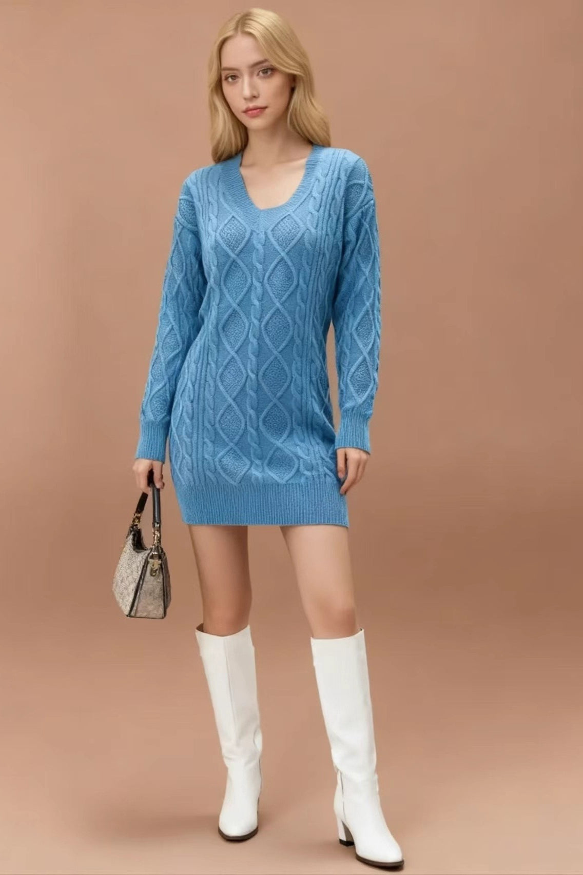 V Neck Cable Knit Work Dress Secondary image