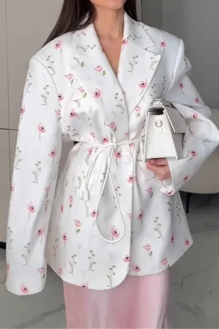 Printed Belted Loose Fit Blazer Secondary image