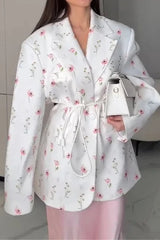 Printed Belted Loose Fit Blazer