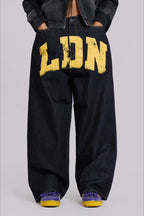 Bold Letter Graphic Loose Straight Jeans