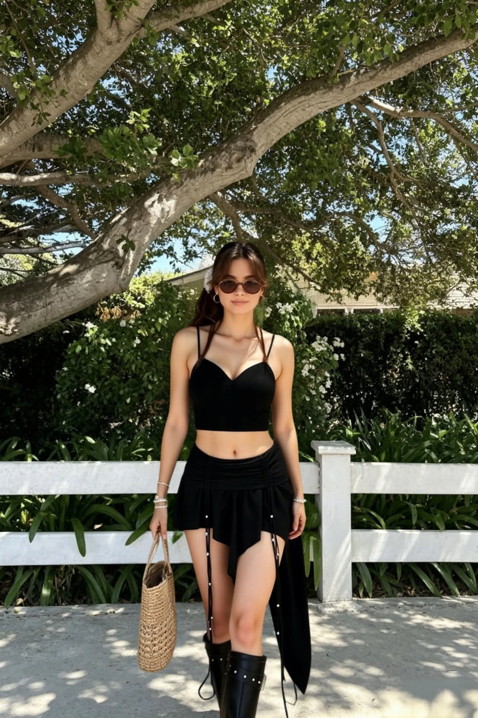 Gothic Black Ruched Waist Mini Skirt Main image