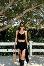 Gothic Black Ruched Waist Mini Skirt