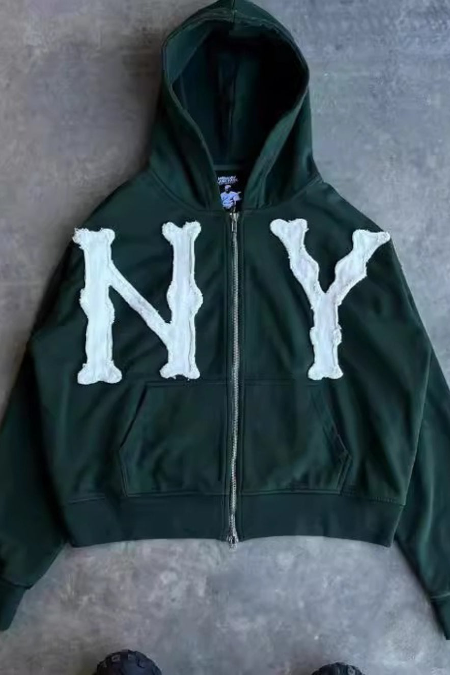 Embroidered Floral Print Zip Hoodie Secondary image
