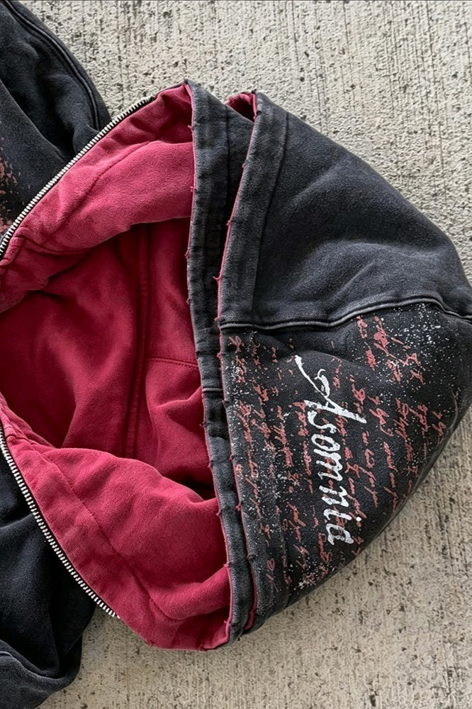 Dark Portrait Graphic Colorblock Zip Hoodie