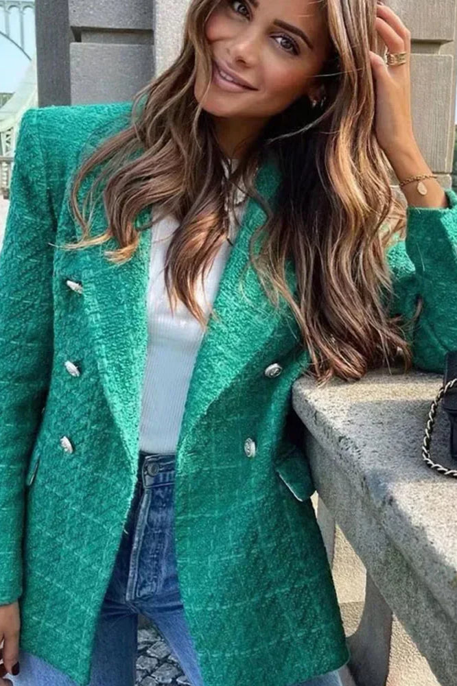 Textured Double-Breasted Mid-Length Blazer Main image