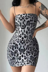 Sexy Leopard Print Sequin Sling Cocktail Dress