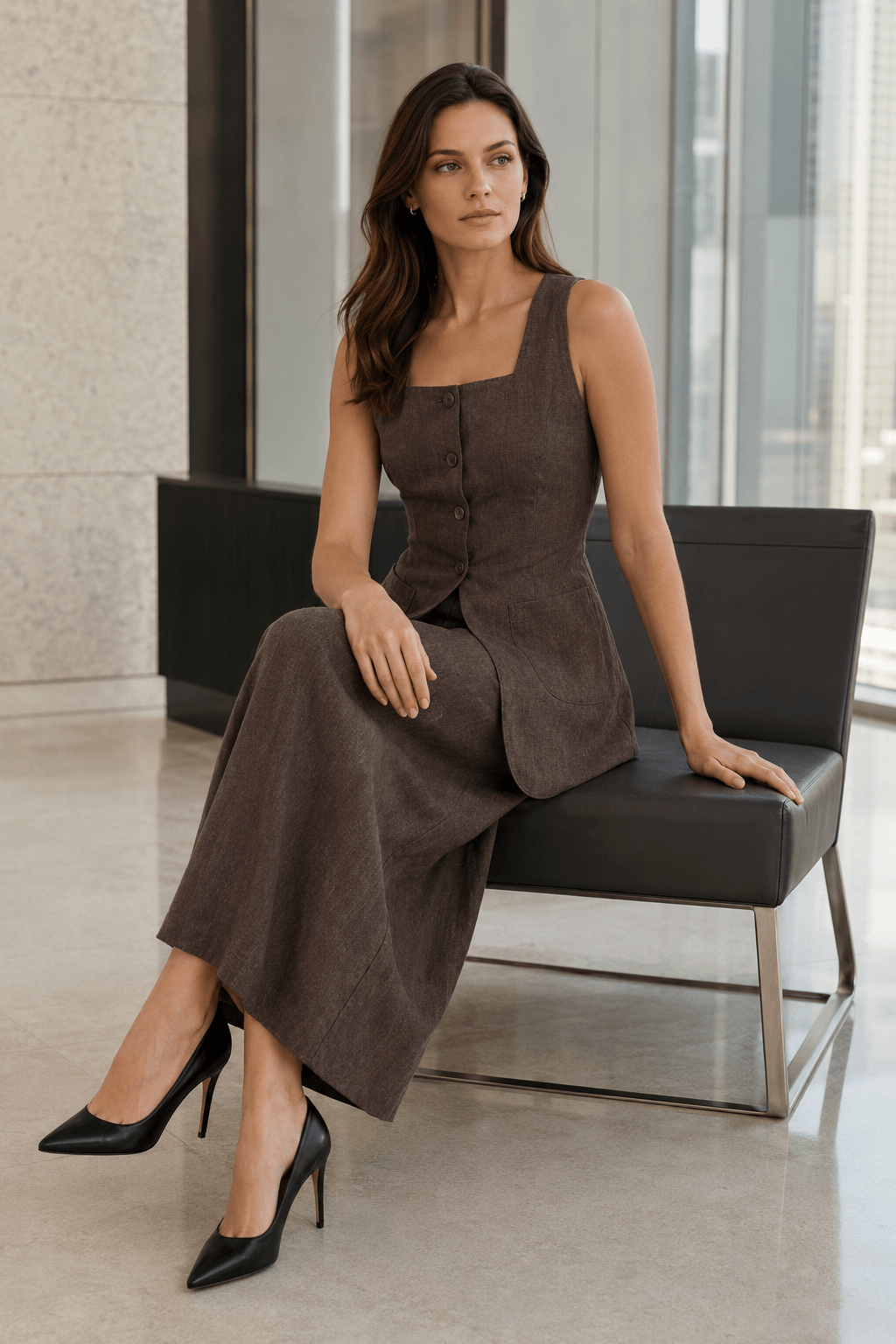 Sleeveless Vest Skirt Elegant Two Piece Work Set Secondary image