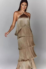 Chic Halter Fringe Backless Slit Cocktail Dress